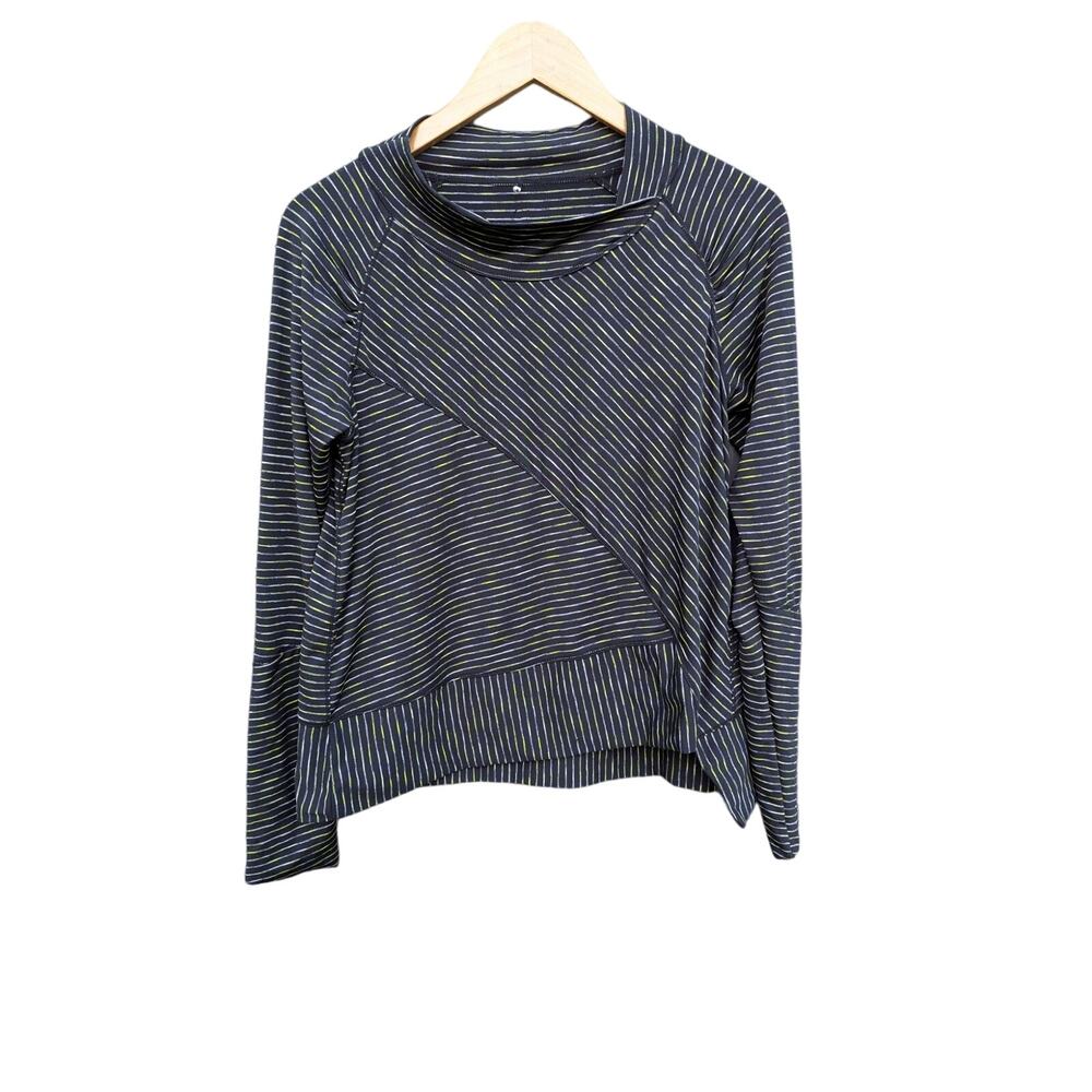 Prana Boat Neck Athletic Top Shirt Long Sleeve S Gym Workout Black Striped Run